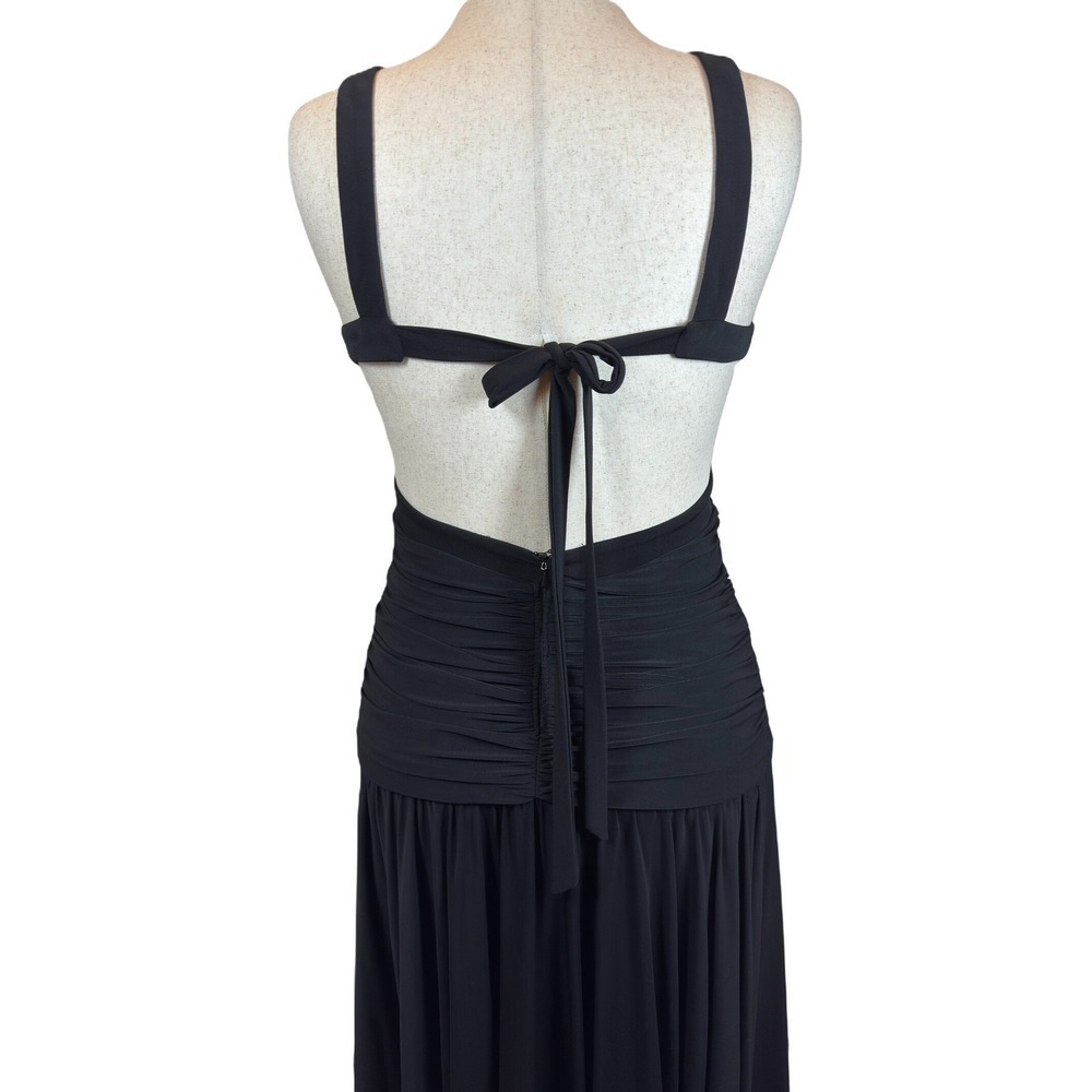 Vintage XSCAPE by Joanna Chen Black Ruched Evening Formal Gown Open Back size 12 - Picture 7 of 9